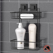 Teknotel Easyfıx Yapışkanlı Iki Katlı Banyo Rafı Mat Siyah Ef256 Çok Renkli