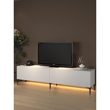 Napoli 200 Cm Led Işıklı Geniş Dolaplı Minifiksli Tv Ünitesi - Tv Sehpası - Beyaz