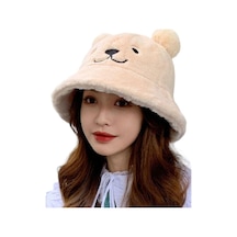 Uniquetrenders Kadın Sevimli Ayı Kulak Peluş Bucket Şapka Bej