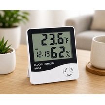 Dijital Oda Termometresi Ve Nem Ölçer Lcd Ekranlı Masaüstü Duvar Tipi Sıcaklık Nem Ölçer Saatli