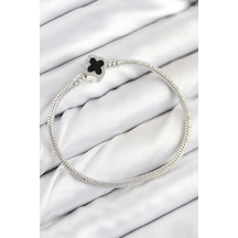 Mey İthalat Pirinç Charm Zirkon Taşlı Yonca Model Gümüş Renk Kadın Bileklik - Özel Seri Meyeb68a8580b28577d138f0554db