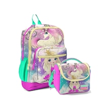 Coral High Pembe Su Yeşili Unicorn Okul Sırt Ve Beslenme Çantası Seti - Kız Çocuk - Dört Bölmeli Pembe Unicorn Prenses