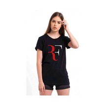 Roger Federer Rf Baskılı Siyah Kadın Tshirt