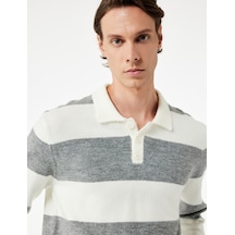 Koton Regular Fit Uzun Kollu Polo Yaka Triko Kazak Gri Çizgili 6wam70012ht Gri Çizgili