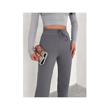 Winmoda34 Kadın Bol Paça Fitilli Pantolon Wide Leg Eşofman Altı Gri