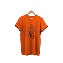 14 Şubat Sevgililer Günü Sarılan Çift Baskılı %100 Pamuk Regular Fit Bisiklet Yaka Turuncu T-shirt Turuncu