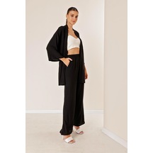 Bürümcük Pantolonu Cepli Kimono Takım Siyah-34052-siyah
