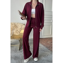 Balenbi Kadın Modal Kumaş Fermuarlı Dik Yaka Takım 1118 Bordo