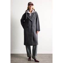 Defacto Overshirt Fit Kapüşonlu Kruvaze Düğmeli Kaşe Kaban I2831ax26wnar229 Antrasit-ar229