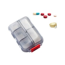 Springsun 7 Bölmeli Taşınabilir Hap Kutusu - İlaç Kesici Dahil - Seyahat Ve Günlük Kullanım İçin Gri