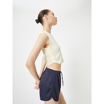 Koton Spor Yarım Atlet Yanları Drape Detaylı Bisiklet Yaka Ekru Desenli 4sak30182nk
