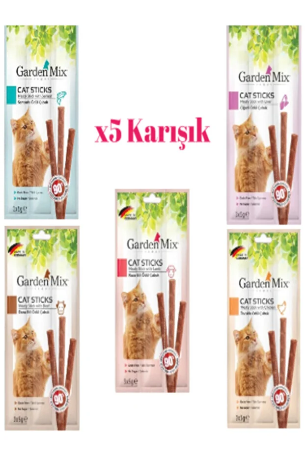 Gardenmix Garden Mix Kuzu Dana Tavuk Ciğer Somon Karışık Kedi Stick Ödül 3x5gr 5 Adet