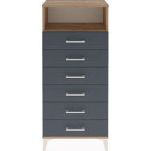 Arges Dolap Tek Raflı 6 Çekmeceli 60x30x134 Çam-antrasit Çam