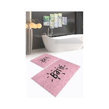 Buççin Online Mağaza Dijital Baskılı Kaymaz Yıkanabilir Bath İkili Banyo Takımı Klozet Takımı Polyester Pembe Çok Renkli