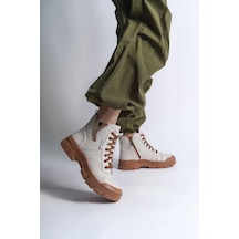 Amber Bağcıklı Fermuarlı Ortopedik Taban Kadın Bot Ctt - Krem Krem