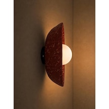 El Yapımı Seramik Kil Aplik Aydınlatma - Wabi Sabi Kırmızı Terakota Duvar Apliği - Led Aydınlatma - 30 X 22 Cm Oval