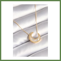 Bezos 316l Çelik Gold Renk Beyaz Sedefli Hilal Model Kadın Kolye Hb006