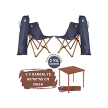 Bag The Joy Ahşap Masa Sandalye Set Kahverengi-lacivert60 60 55cm Lacivert