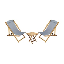Ahşap Katlanabilir Taşınır Şezlong. Plaj, Bahçe, Teras, Balkon Şezlongu. 3 Lü Set Gri Diğer