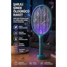 Yeşil Şarjlı Elektrikli Sinek Öldürücü Raket Mor Işıklı Masaüstü Standlı Usb Şarjlı 2 Modlu Sinek Kovucu