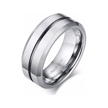 Siyah Ve Gümüş Ikuinen Casual Tungsten Yüzük Erkekler İçin 8mm İnce Oluklu Tungsten Karbür Düğün Bandı