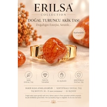 Sertifikalı Turuncu Akik Taşı Doğal Taş Yüzük Bakır Kasa Gold Kap Çok renkli