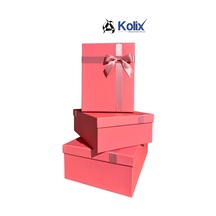 Kolix 3 Lü Pembe Fiyonklu Hediyelik Dekoratif Baby Shower Bohça Yeni Yıl Yılbaşı Kutusu 35-25-13 Cm