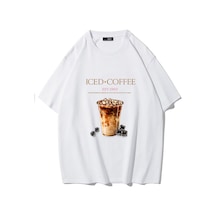 Brz Collectıon Brz Collection Unisex Oversize Iced Coffee T-shirt Beyaz