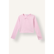 Defacto Bisiklet Yaka Pencere Detaylı Uzun Kollu Crop Basic Tişört Kız Çocuk I3413a826wnpn693 Pembe-pn693