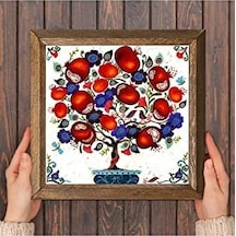 Nar Ağacı Taş Duvar Tablosu Ahşap Çerçeveli Duvar Dekoru Wall Art 25x25cm W1-03 6998