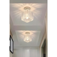 Meriva Model Modern Luxury Plafonyer Oda Hol Antre Koridor Salon Krom Kare Kristal Taşlı Avize Krom
