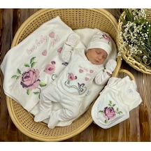 Zıpır Bebe Kaneviçe İşlemeli Hastane Çıkışı Beyaz