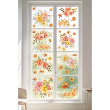 52 Parça Bahar Temalı Cam Sticker Seti Suluboya Floral Çift Taraflı Görünüm, Dekoratif Cam Sticker Dijital Baskı