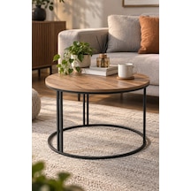 Sulorahome Ceviz Desenli Yuvarlak Orta Sehpa Kahverengi 70 Cm