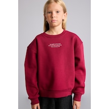 Defacto Relax Fit Bisiklet Yaka Düşük Omuzlu Baskılı Sweatshirt Kız Çocuk I3382a826aubr239 Bordo-br239