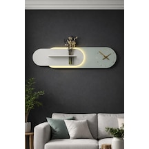 Kardelen Ahşap Pilli Ledli İskandinav Tarzı Salon Duvar Rafı Modern Çiçeklik 112 X 28 Cm Paris Grisi - Yeşil