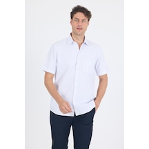 İmza Beyaz-mavi Sert Yaka Kısa Kol Cepli Comfort Fit Cls Gömlek 1004250262 Beyaz-mavi