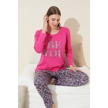 Siyah İnci Pamuklu Örme Pijama Takım 24240091 Fuşya