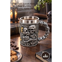 5 Adet 3d Kuru Kafa Tasarımlı Paslanmaz Çelik Kupa Bardak Dekoratif İçecek Kabı, Mug Cup, Ev/ofis Kullanımı, 12x9 Cm 1