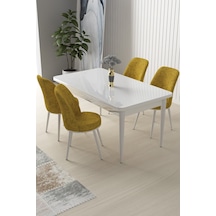 Canisa Concept Nil Serisi 70x110 Sabit Mutfak Masası Takımı Beyaz Masa 4 Hardal Sandalye Masa Beyaz Sandalye Hardal
