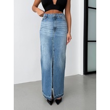 Herton Kadın Yüksek Bel Yırtmaçlı Maxi Boy Jean Etek - %100 Pamuk Denim ÇoK Renkli