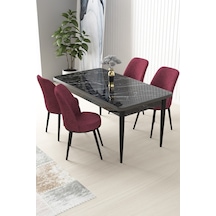 Canisa Concept Nil Serisi 70x110 Sabit Mutfak Masası Takımı Siyah Mermer Desen Masa 4 Bordo Sandalye Bordo
