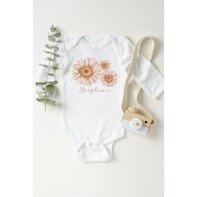 Tuğbababy Baby Sunflower Uzun Kol Çıtçıtlı Bebek Body Kız Erkek Beyaz