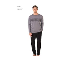 Pierre Cardin 6102 Erkek Uzun Kollu Bisiklet Yaka Pijama Takımı-gri Gri Melanj
