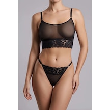 Angbutik Siyah Dantelli Transparan Bralet Ve Tanga Fantazi İç Giyim Tm1478
