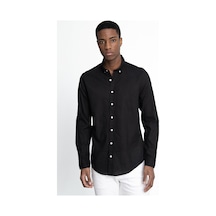 Tudors Slim Fit Uzun Kol Keten Premium Seri Düğmeli Yaka Spor Gömlek-27185-Siyah Tudors Slim Fit Uzun Kol Keten Premium Seri Düğmeli Yaka Spor Gömlek-27185-Siyah