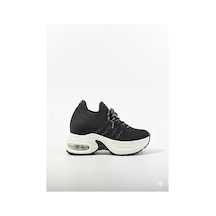 Lescon Voyager Taşlı Bağcıklı Triko Kalın Dolgu Taban Kadın Sneaker Ayakkabı B279 Siyah