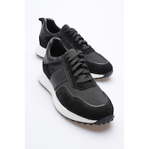 Erkek Hakiki Deri Süet Sneaker Paraşüt Detaylı Siyah Zerox Siyah