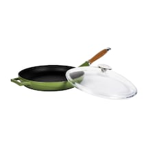 Döküm Kızartma Tavası Çap Ø 28cm. Ahşap Saplı Glaze Yeşil Diğer
