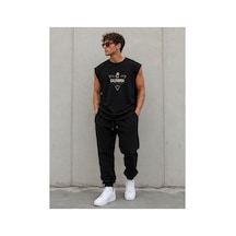 Herkesemoda California Detaylı Sıfır Kol Bisiklet Yaka T-shirt Siyah